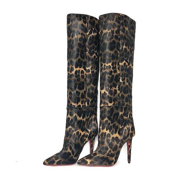 NEW Christian Louboutin Astrilarge Botta 100 Leopard Print Pointed Toe Boots 38 - Picture 1 of 8